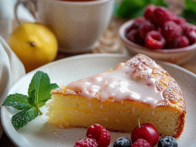 Sugar Free Lemon Cake Sliced with Iced Glaze Recipe | Facile & Savoureux