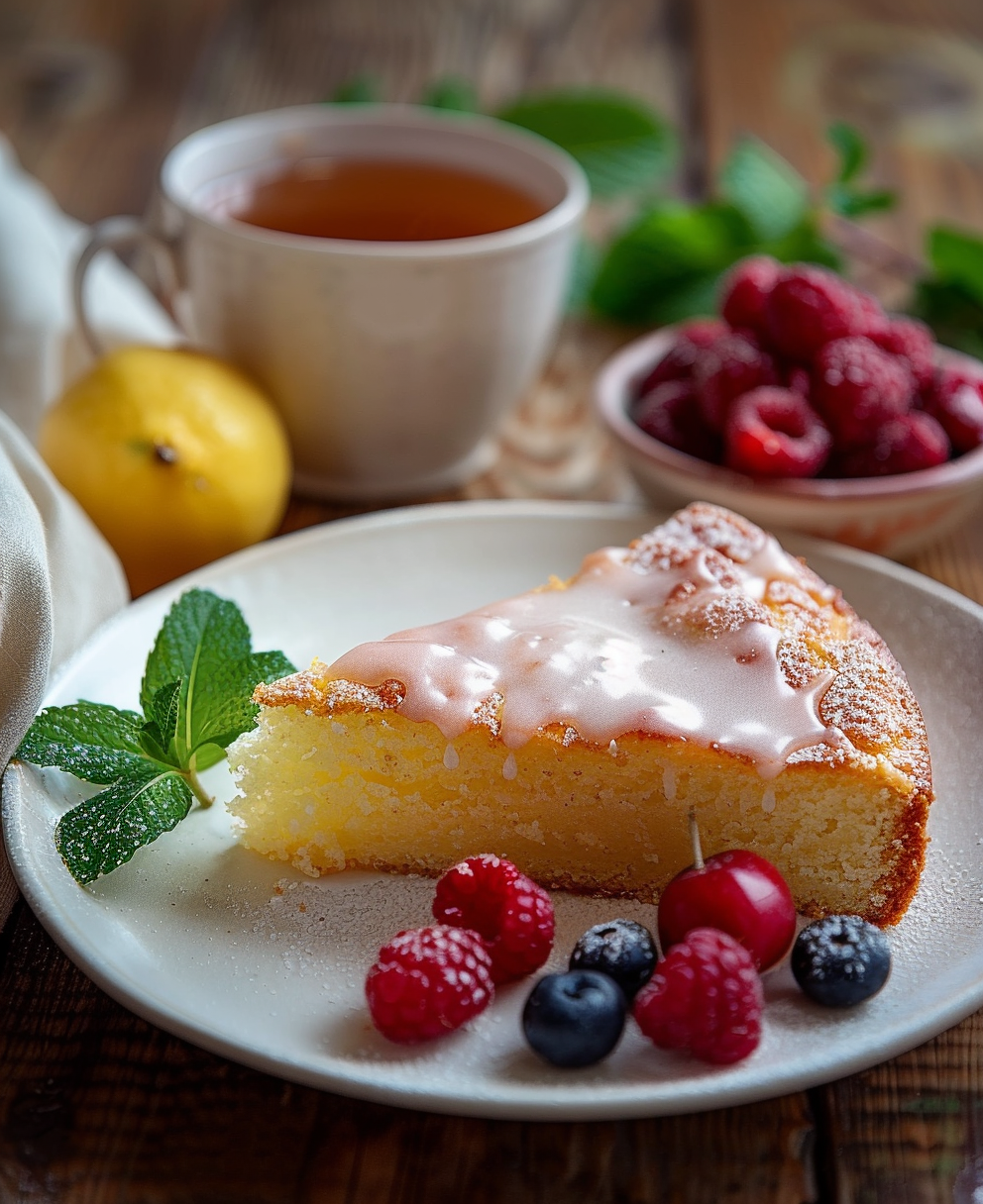 sugar free lemon cake sliced with iced glaze recipe