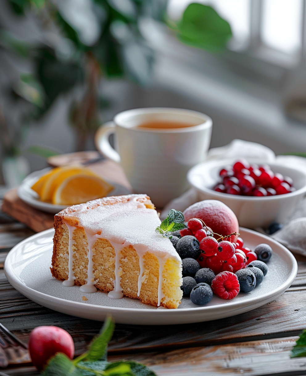 sugar free lemon cake sliced with iced glaze recipe