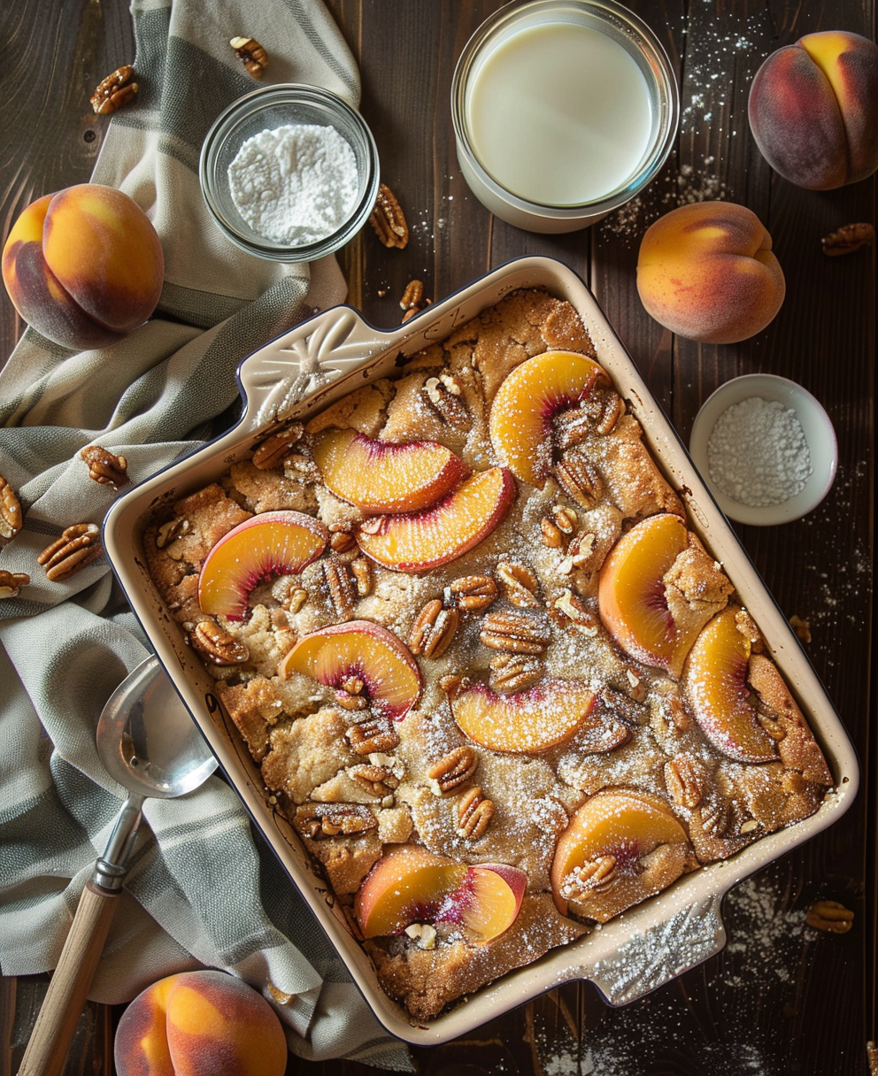 dump cake with peaches and nuts