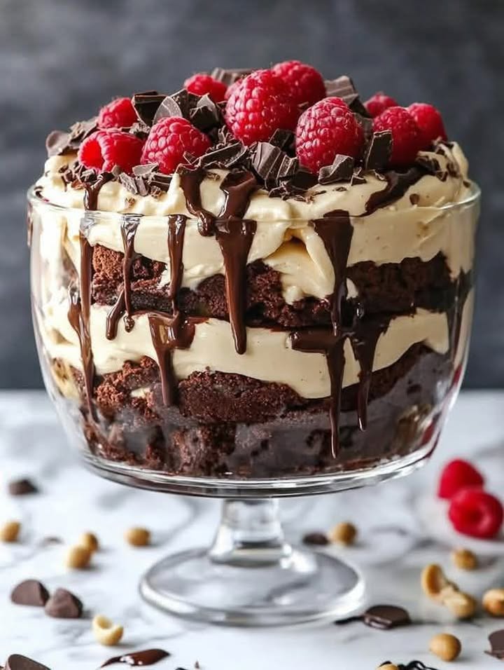 Raspberry Fudge Brownie Trifles