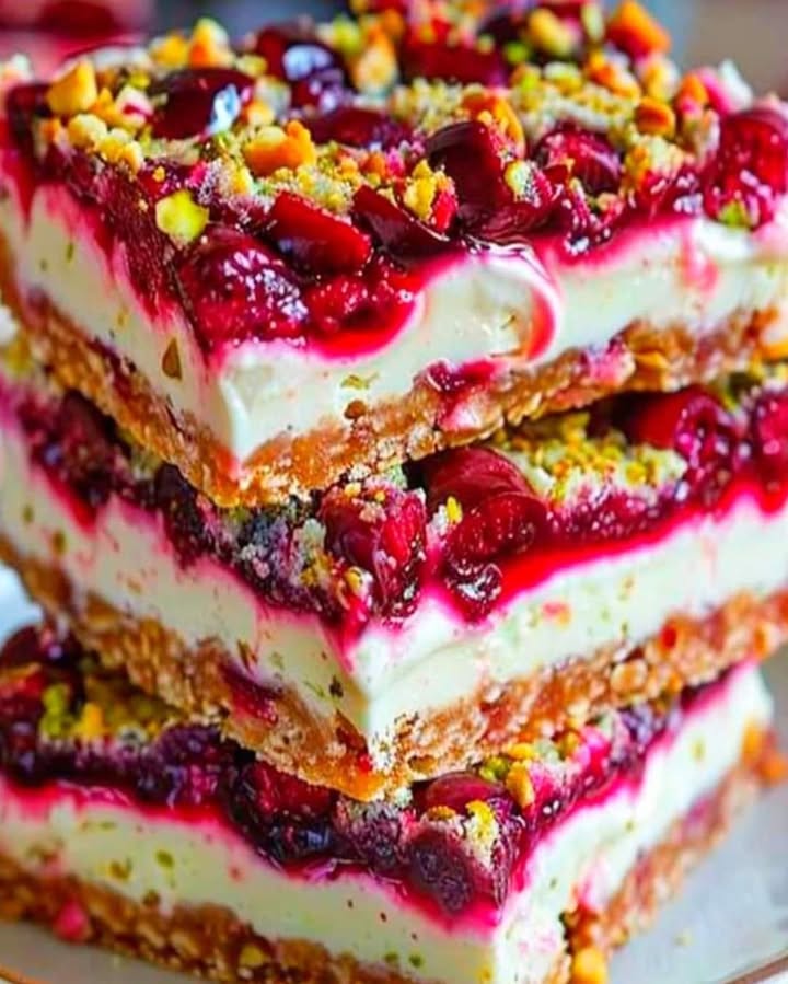 Cherry Pistachio Cheesecake Bars