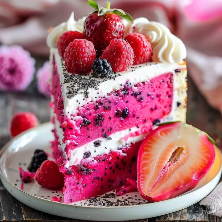 Fluffy Dragon Fruit Cake