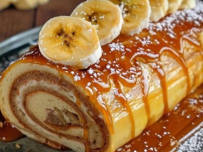 Caramel Banana Roll Cake Recipe Soft Sponge with Rich Filling