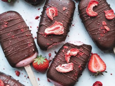 Dairy-Free Strawberry Banana Popsicles with Chocolate Coating
