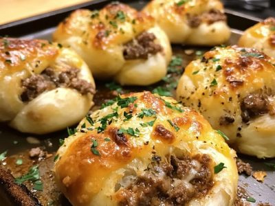 Cheesy Beef Knots: Twisted Garlic Dough with Savory Beef Filling